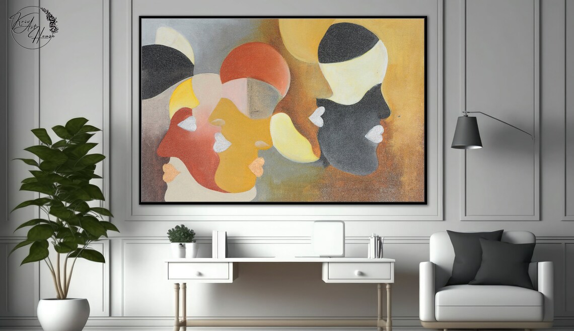 Abstract Face Oil Painting, Contemporary Gold Art Print - Image 2