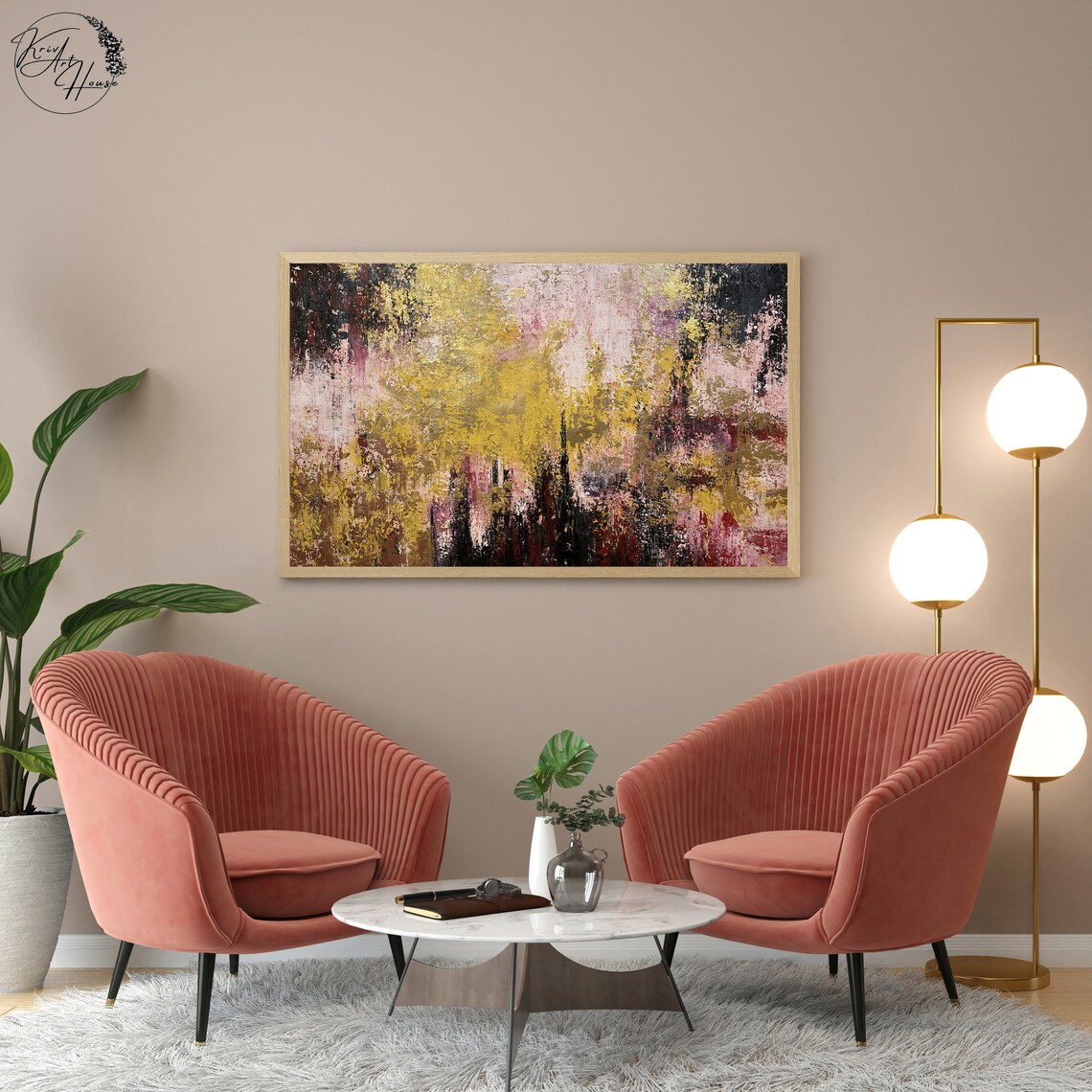 Gold Abstract Painting, Palette Knife Art Print - Image 3