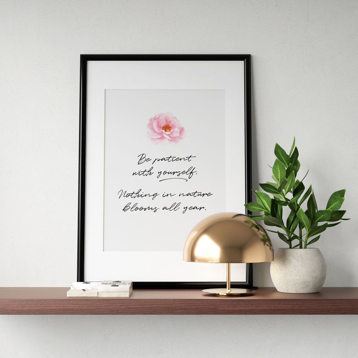Be Patient With Yourself Nature Blooms Pink Peony Watercolor Poster - Image 2