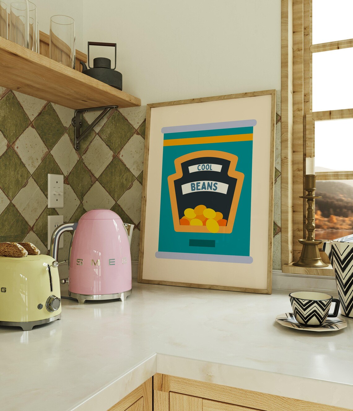 Cool Beans Funny Baked Beans Tin Colorful Retro Kitchen Art Poster