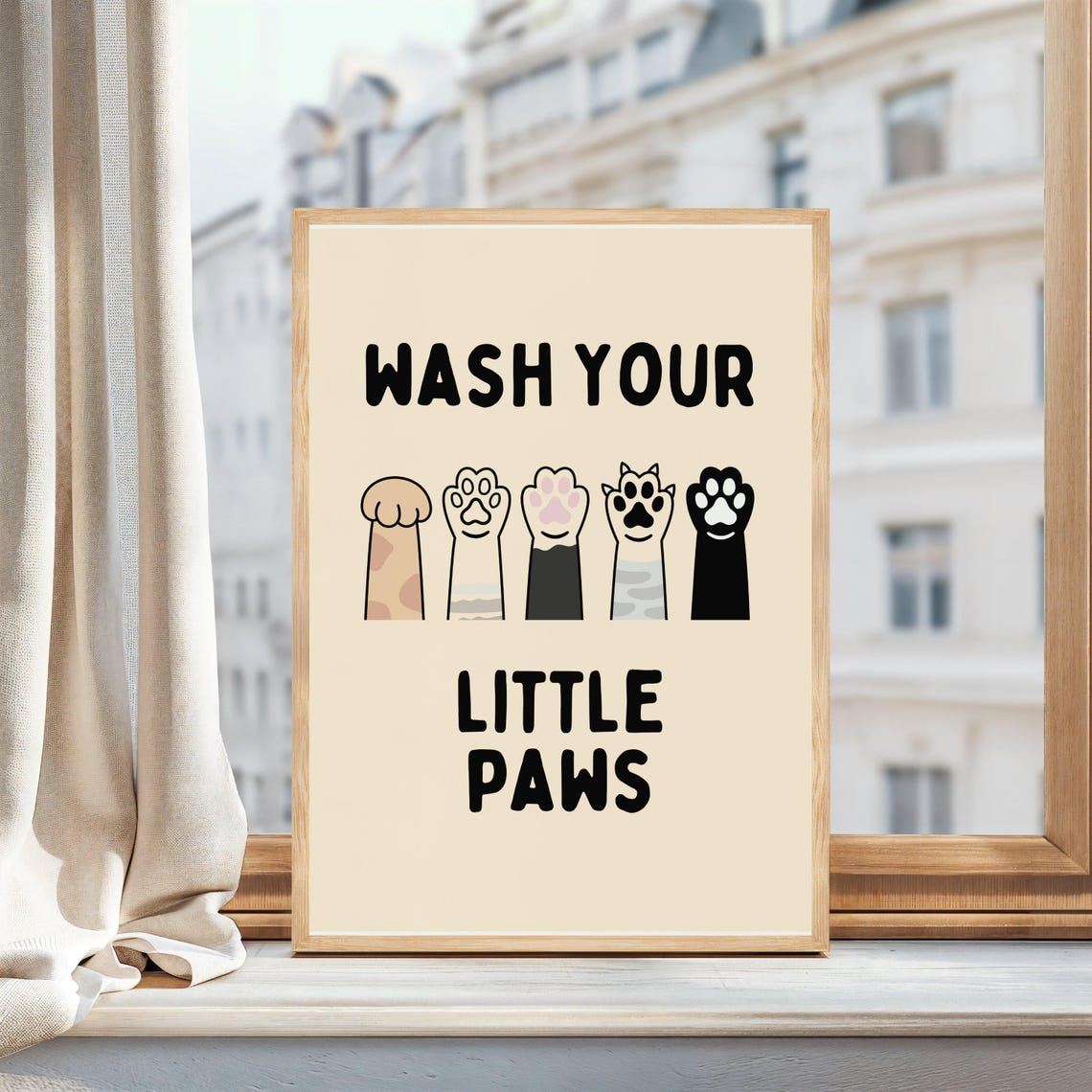 Wash Your Little Paws Cute Cat Bathroom Art Print