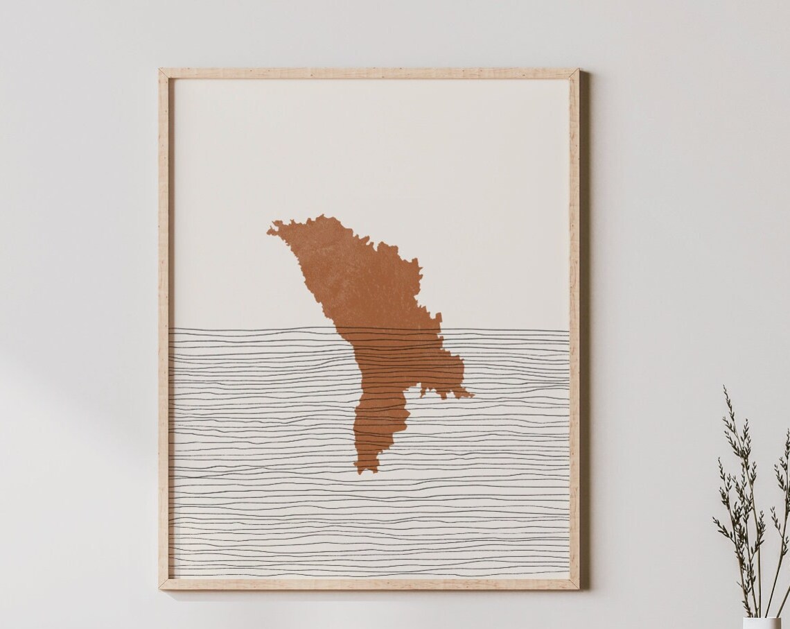 Moldova Boho Travel Poster, Map Silhouette Art