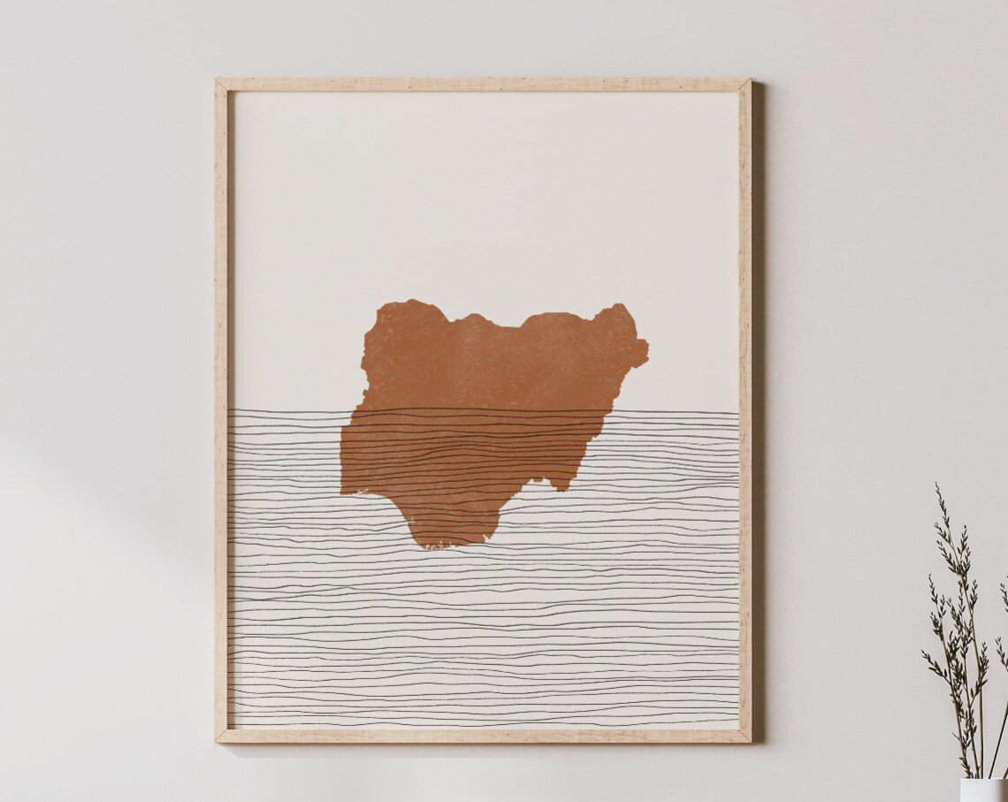 Nigeria Boho Travel Poster, Country Map Silhouette