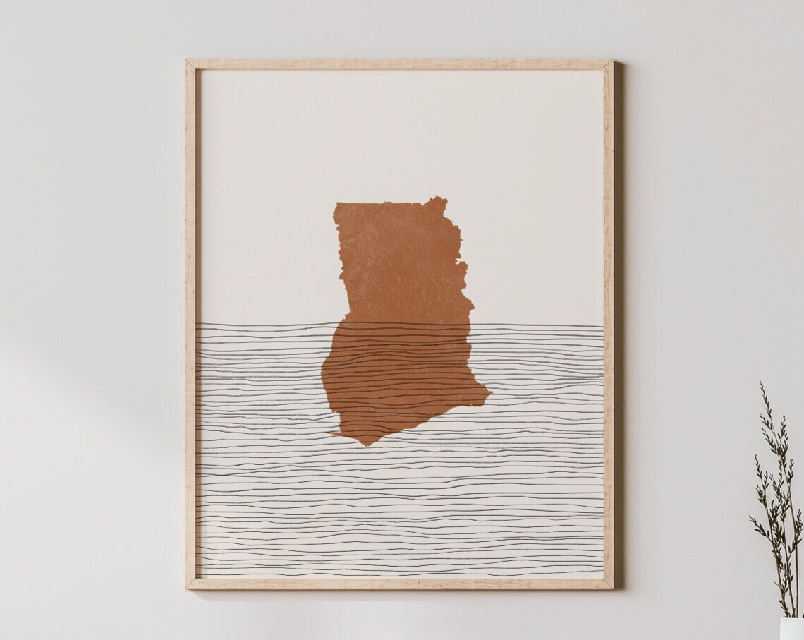Ghana Boho Travel Poster, Country Map Silhouette