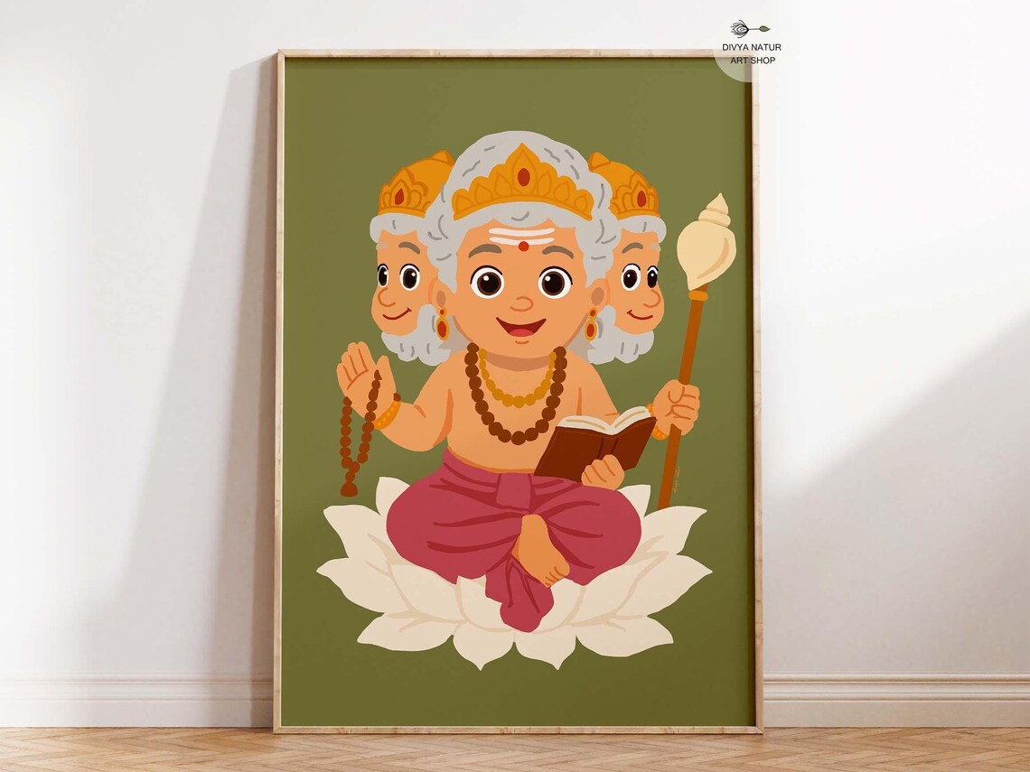 Baby Lord Brahma Adorable Cartoon Hindu God Kids Room Poster