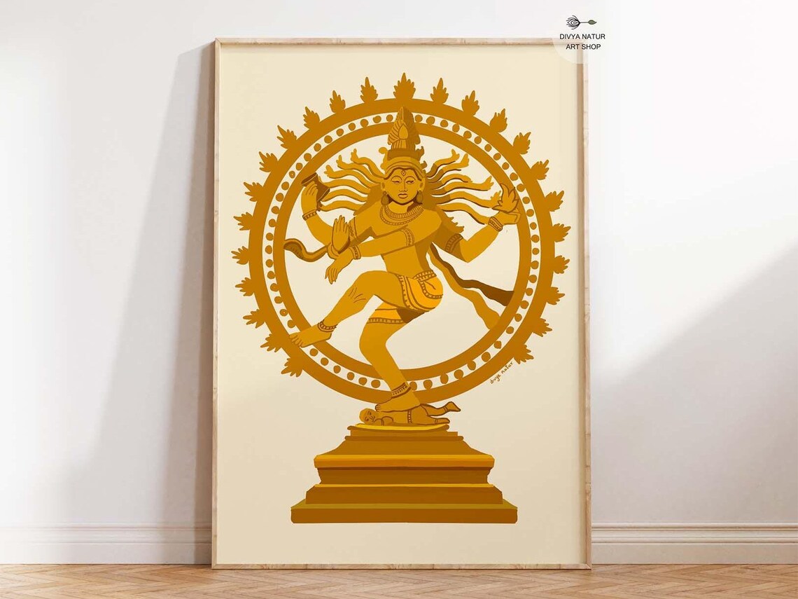 Golden Shiva Nataraja Cosmic Dance Hindu Spiritual Art Poster