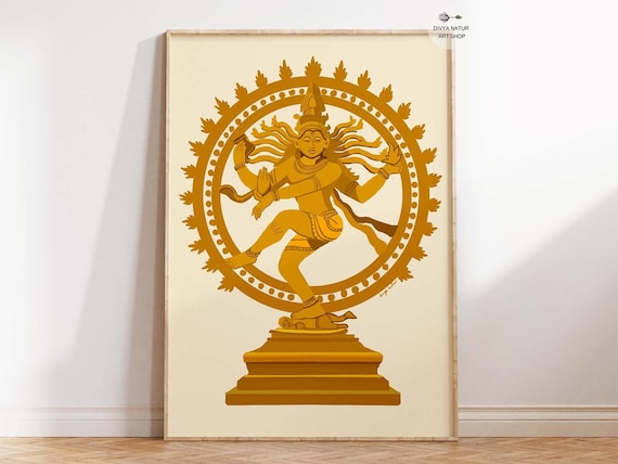 Golden Shiva Nataraja Cosmic Dance Hindu Spiritual Art Poster