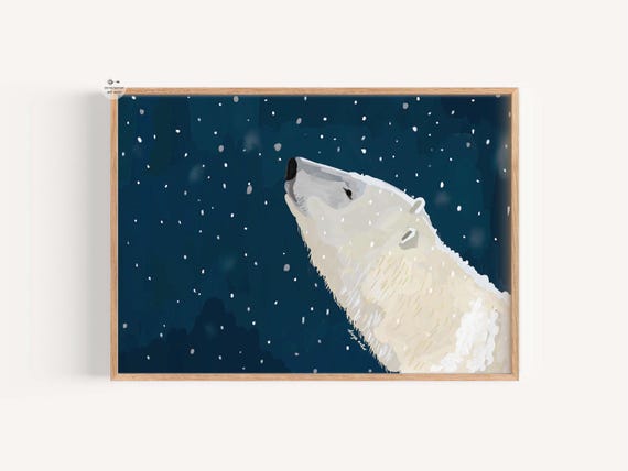Polar Bear Art Print Arctic Wildlife In Snow Painting