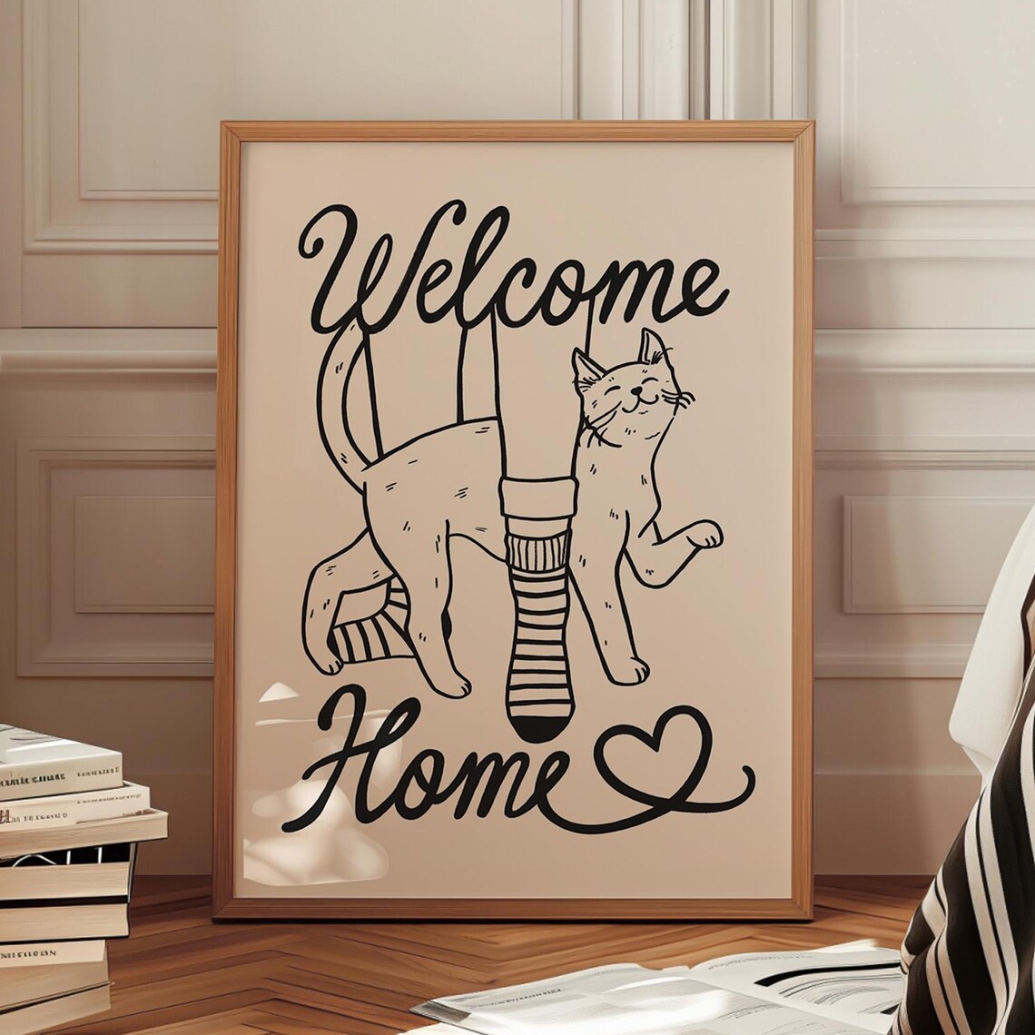 Welcome Home Cat Lover Poster, Cozy Wholesome Cat Art