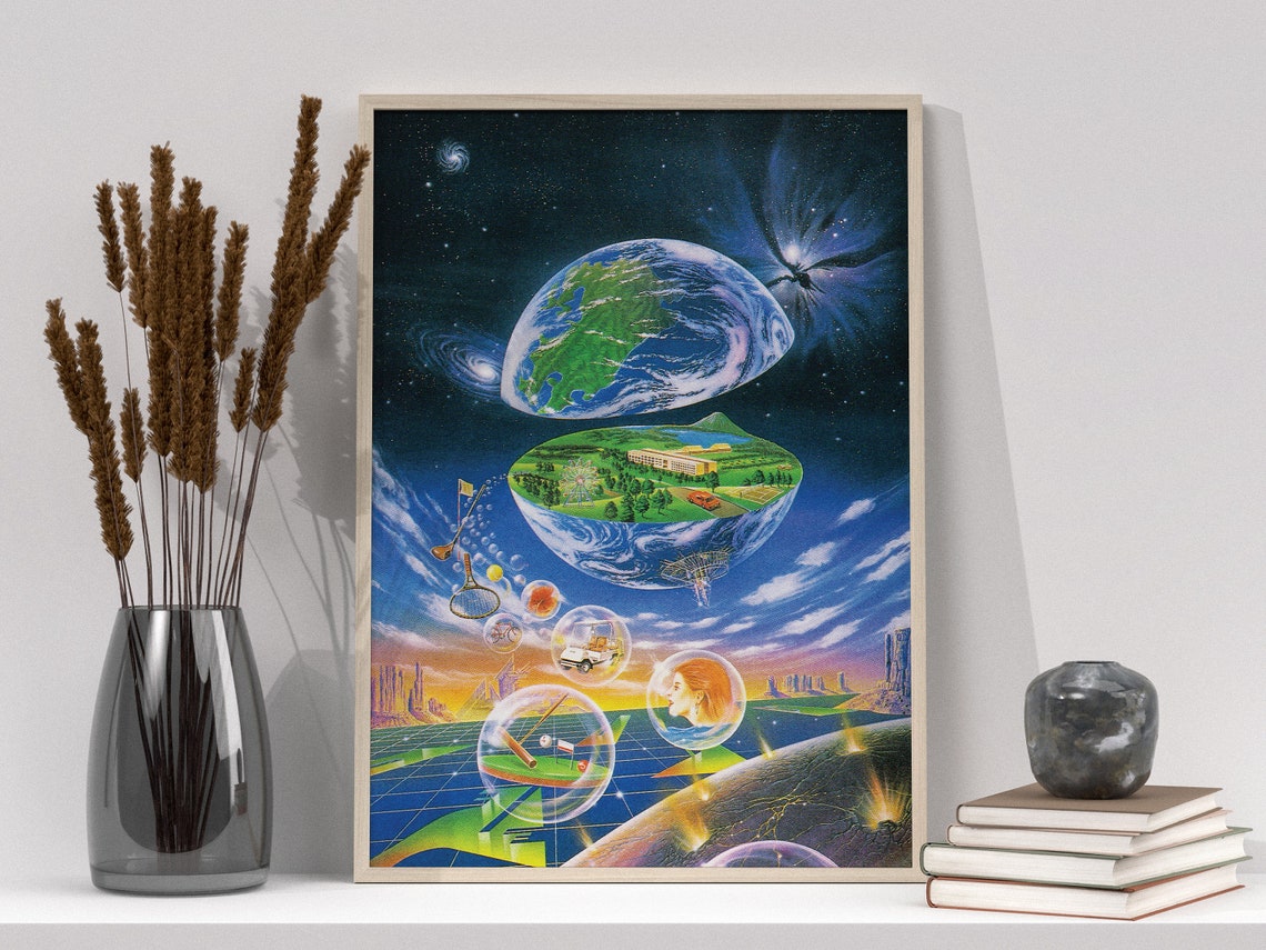 Surreal Split Earth Space Collage Cosmic Dreamscape Art Poster