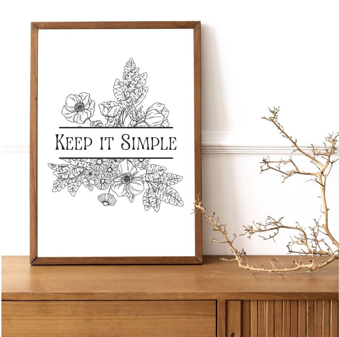 Keep It Simple Botanical Line Art Floral Minimalist Quote Poster - Image 2