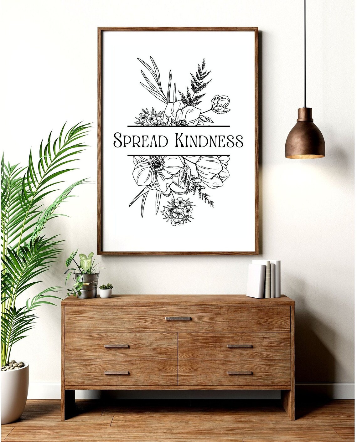 Spread Kindness Quote Wildflowers Line Art Art Print - Image 3