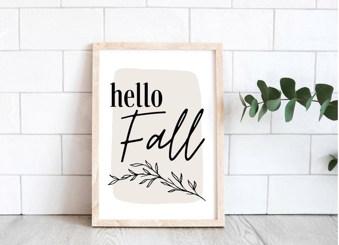 Hello Fall Leaf Sprig Modern Farmhouse Script Wall Decor Poster - Image 3
