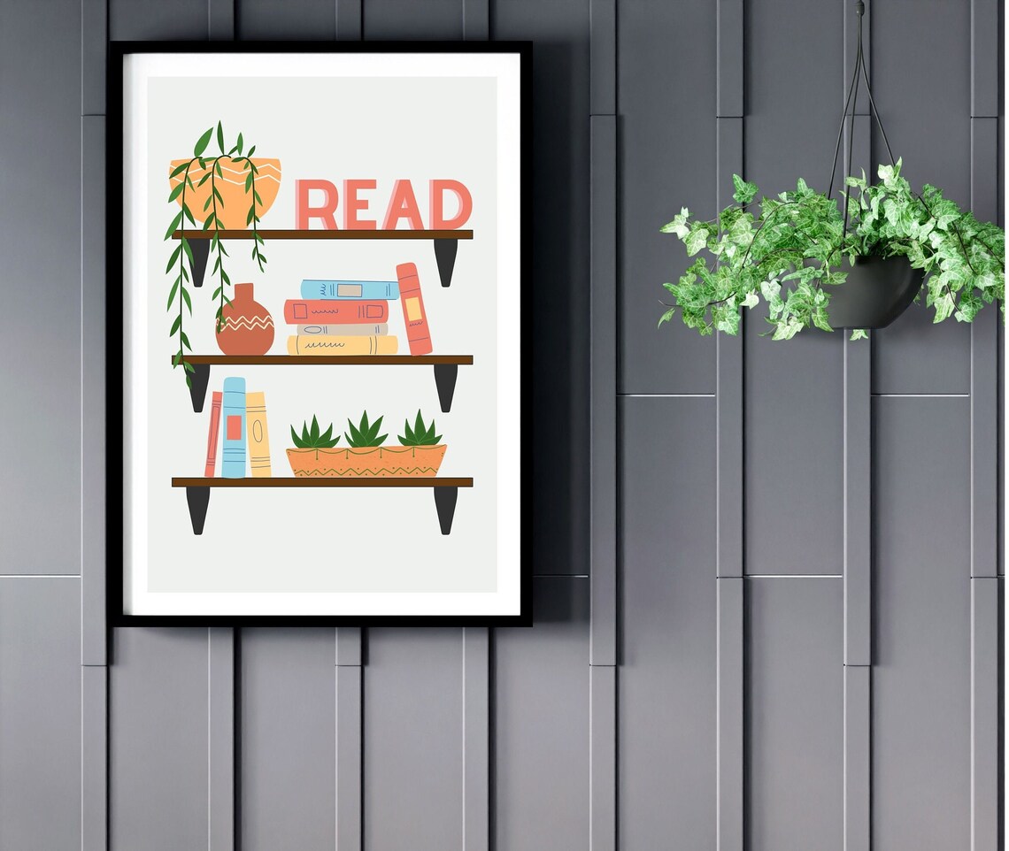 Boho Classroom Read Plant Bookshelf Art Print - Image 3