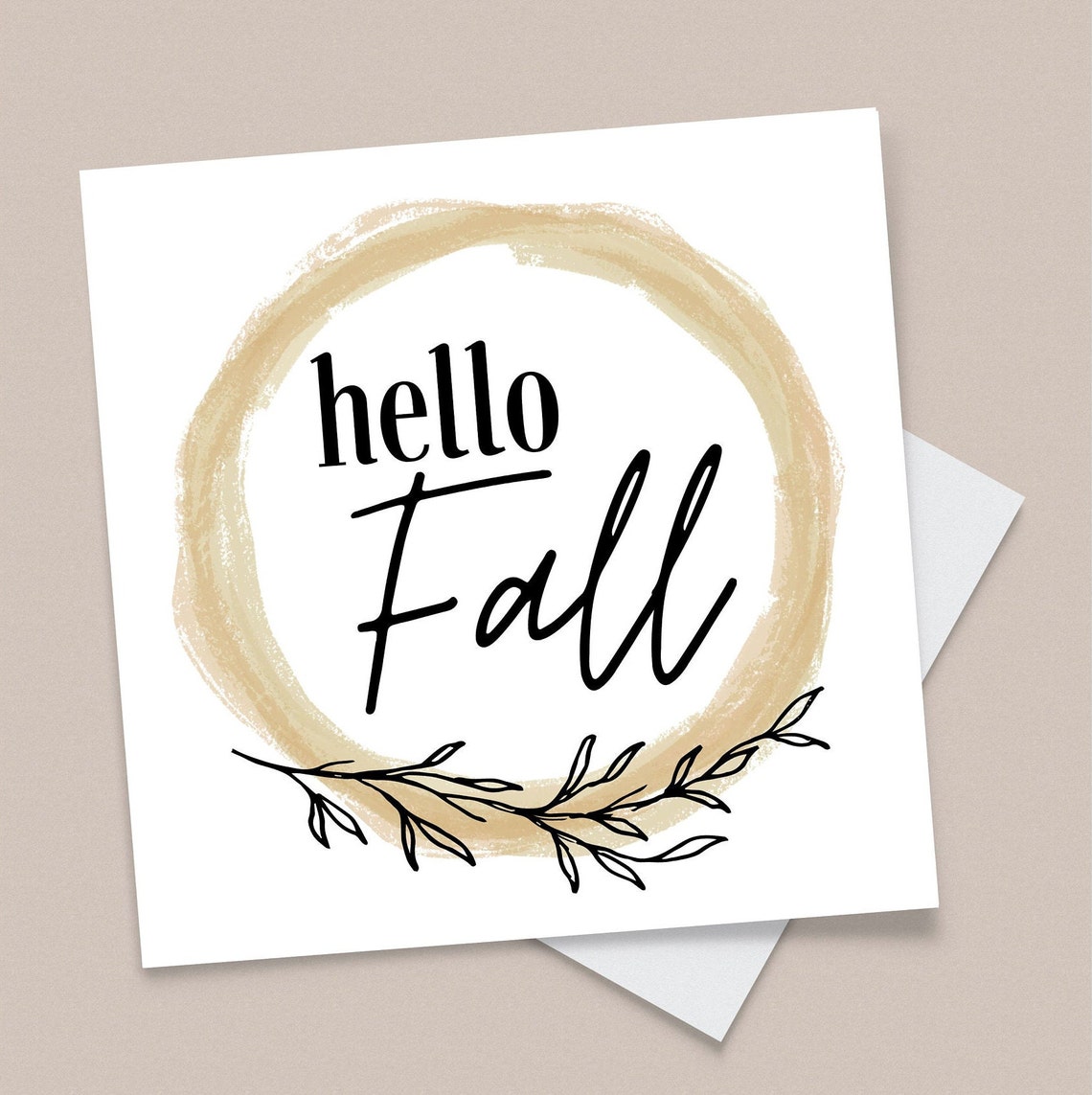Hello Fall Watercolor Wreath Botanical Script Art Wall Decor Poster - Image 5