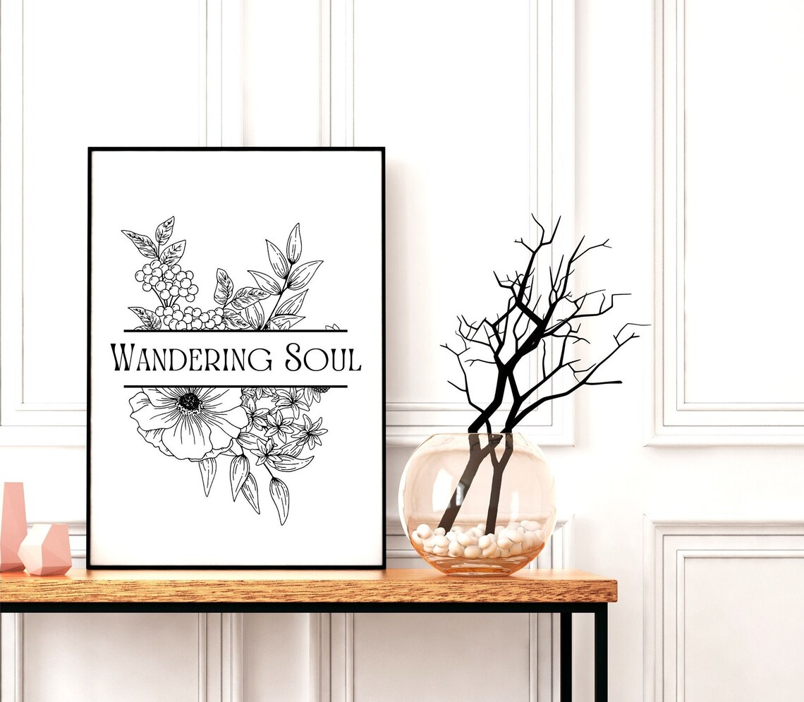 Wandering Soul Botanical Floral Line Art Black and White Poster - Image 2