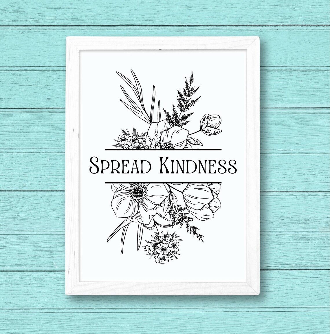Spread Kindness Quote Wildflowers Line Art Art Print - Image 4