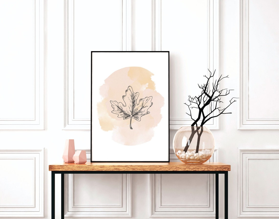 Oak Leaf Line Art Blush Watercolor Botanical Wall Decor Poster - Image 4