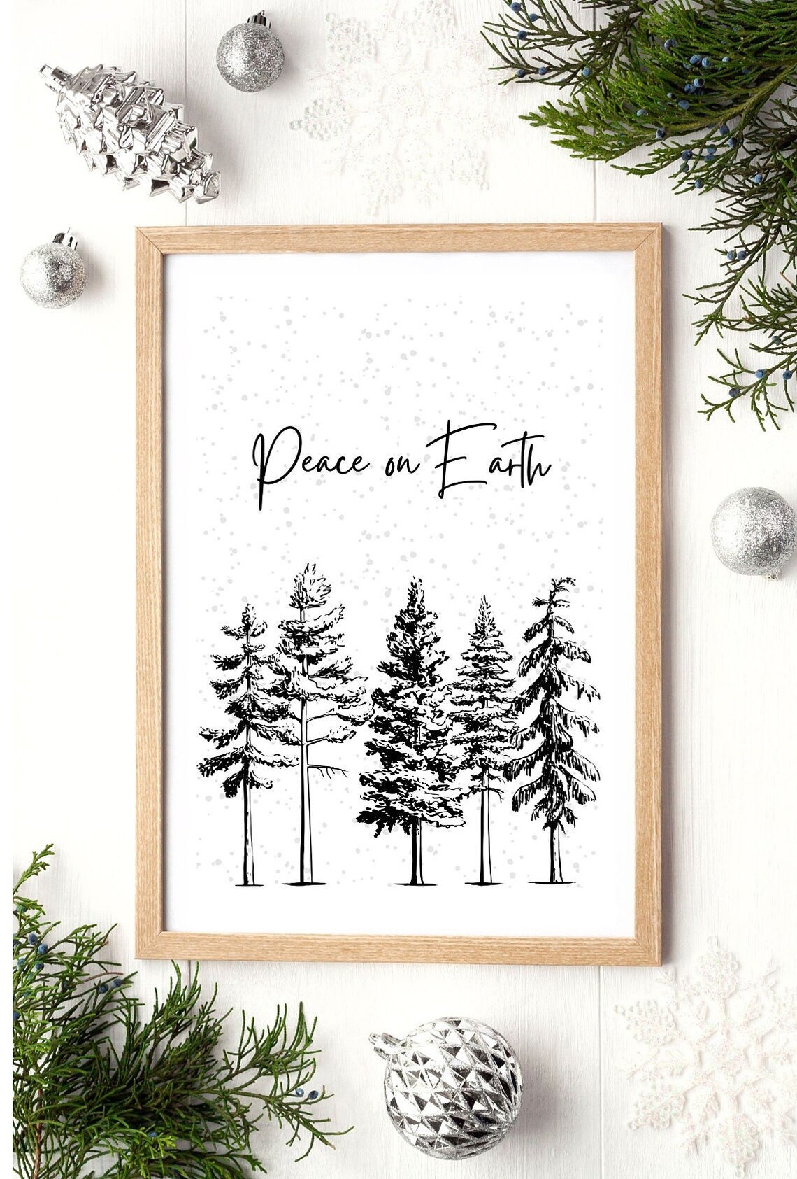 Peace On Earth Minimalist Christmas Trees Line Art Print - Image 4