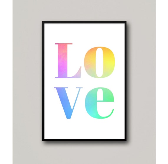 Love Rainbow Type Font Typography Quote Bold Bright Colorful Print Pride Bedroom Dorm Decor Living Room Kids Classroom Art