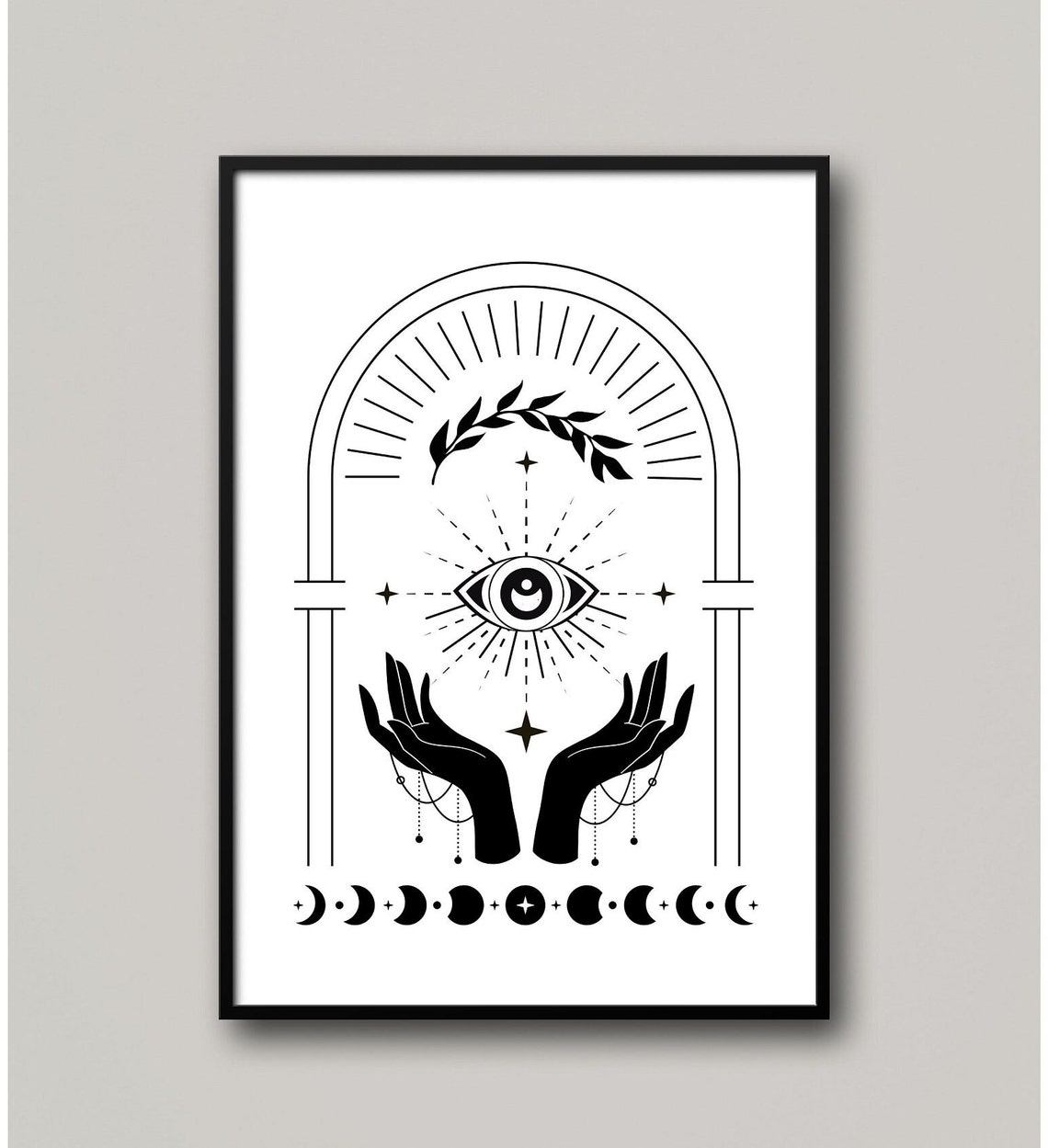 Boho Mystical All Seeing Eye Hands Moon Phases Line Art Poster - Image 4