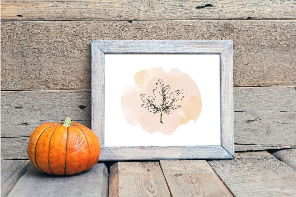 Oak Leaf Botanical Line Drawing Blush Watercolor Wall Decor Poster - Image 5