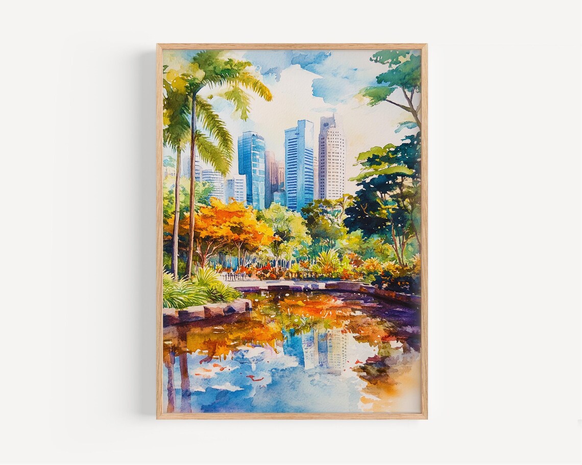 Singapore Watercolor Travel Poster, Home Decor