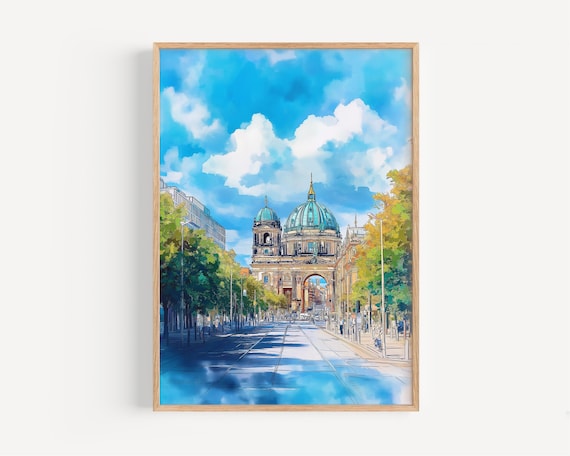 Berlin Cathedral Dome Green Copper Watercolor Cityscape Travel Poster