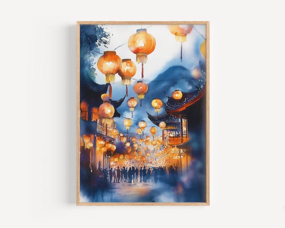 Pingxi District Watercolor Painting Wall Art Print Poster Taiwan Travel Decor Illustration Home