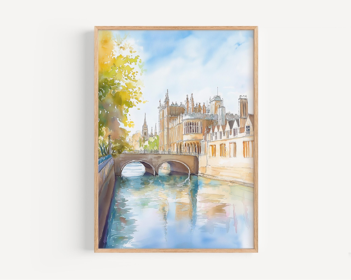 Cambridge Watercolor Painting Travel Poster Decor