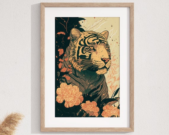 Japanese Tiger Print Vintage Oriental Poster Traditional Tiger Japanese Tiger Tiger Tiger Wall Art Modern Wall Art