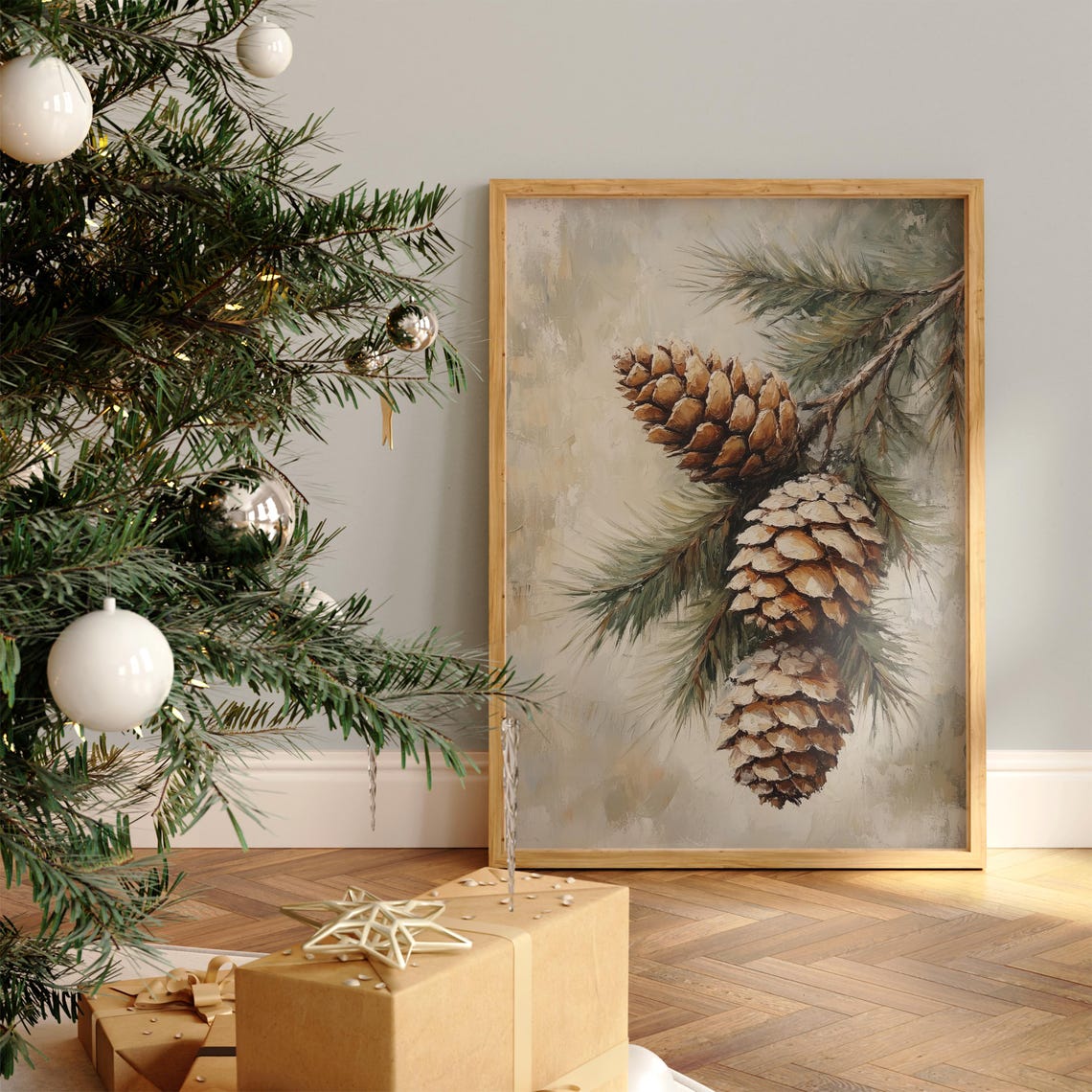 Rustic Pinecone Branch Still Life Vintage Winter Botanical Poster - Image 4