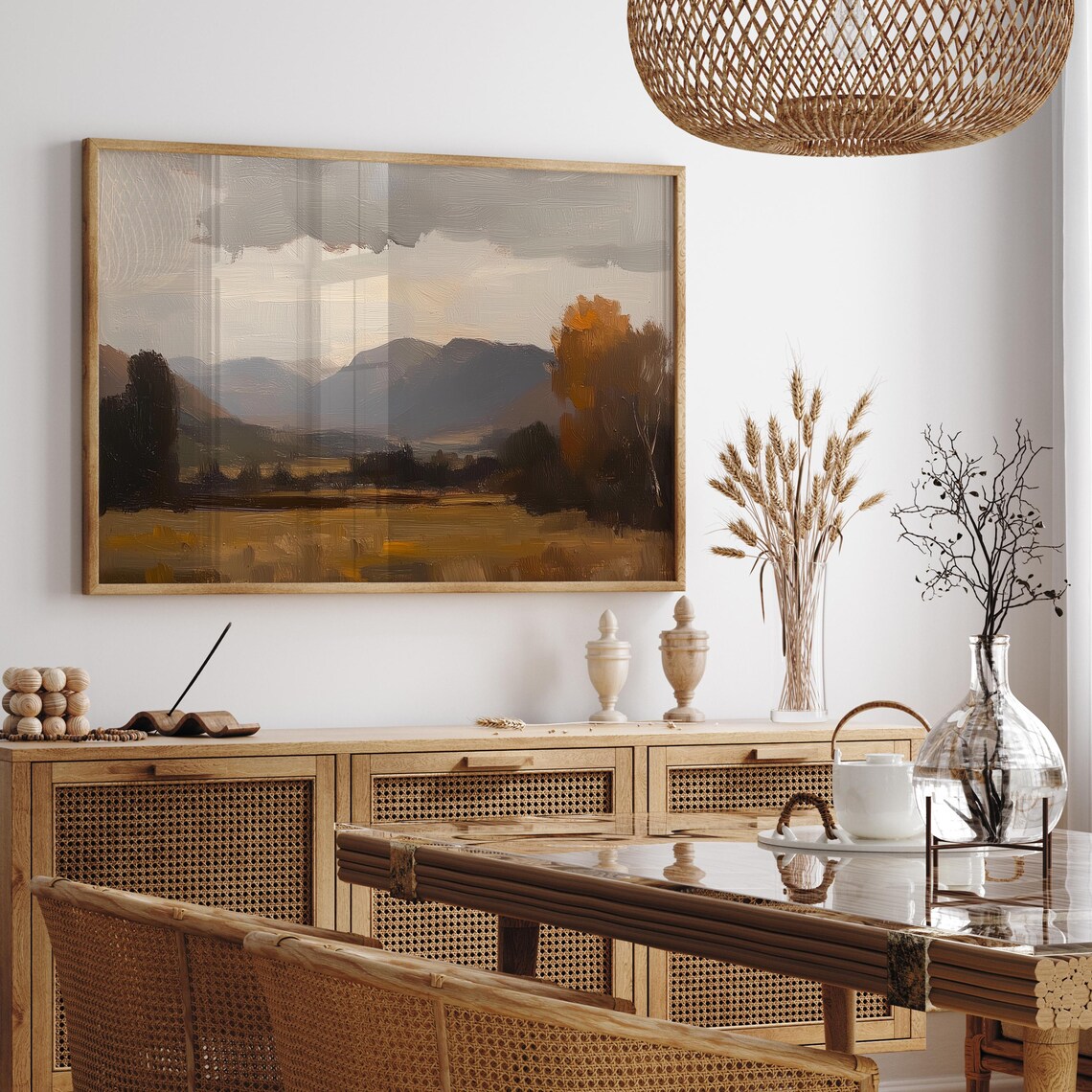 Moody Autumn Mountain Valley Landscape Oil Painting Decor Poster - Image 2