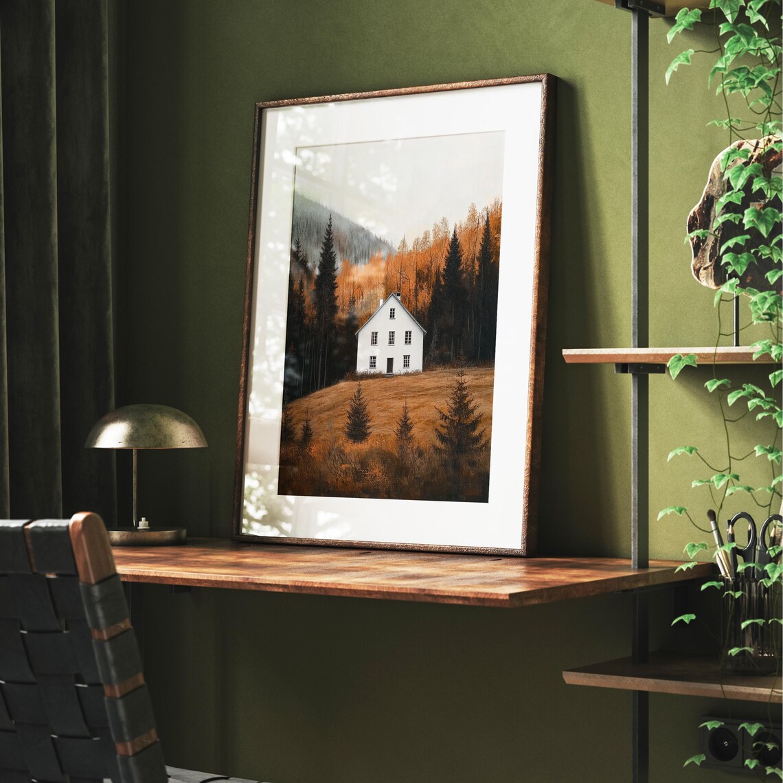 Solitary White House on a Golden Autumn Hillside Painting Poster - Image 2