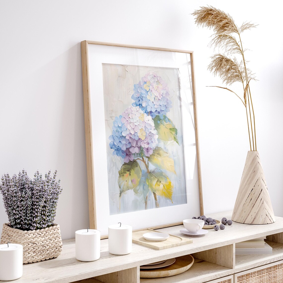 Blue And Pink Hydrangea Blooms Botanical Oil Painting Poster - Image 2