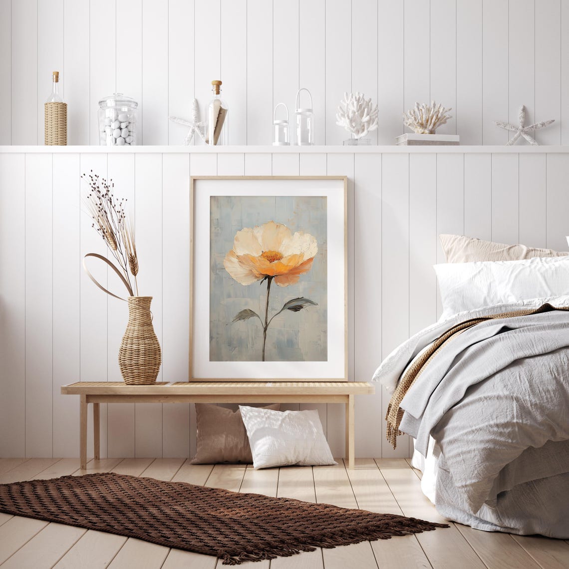 Single Orange Poppy Minimalist Botanical Oil Painting Poster - Image 3