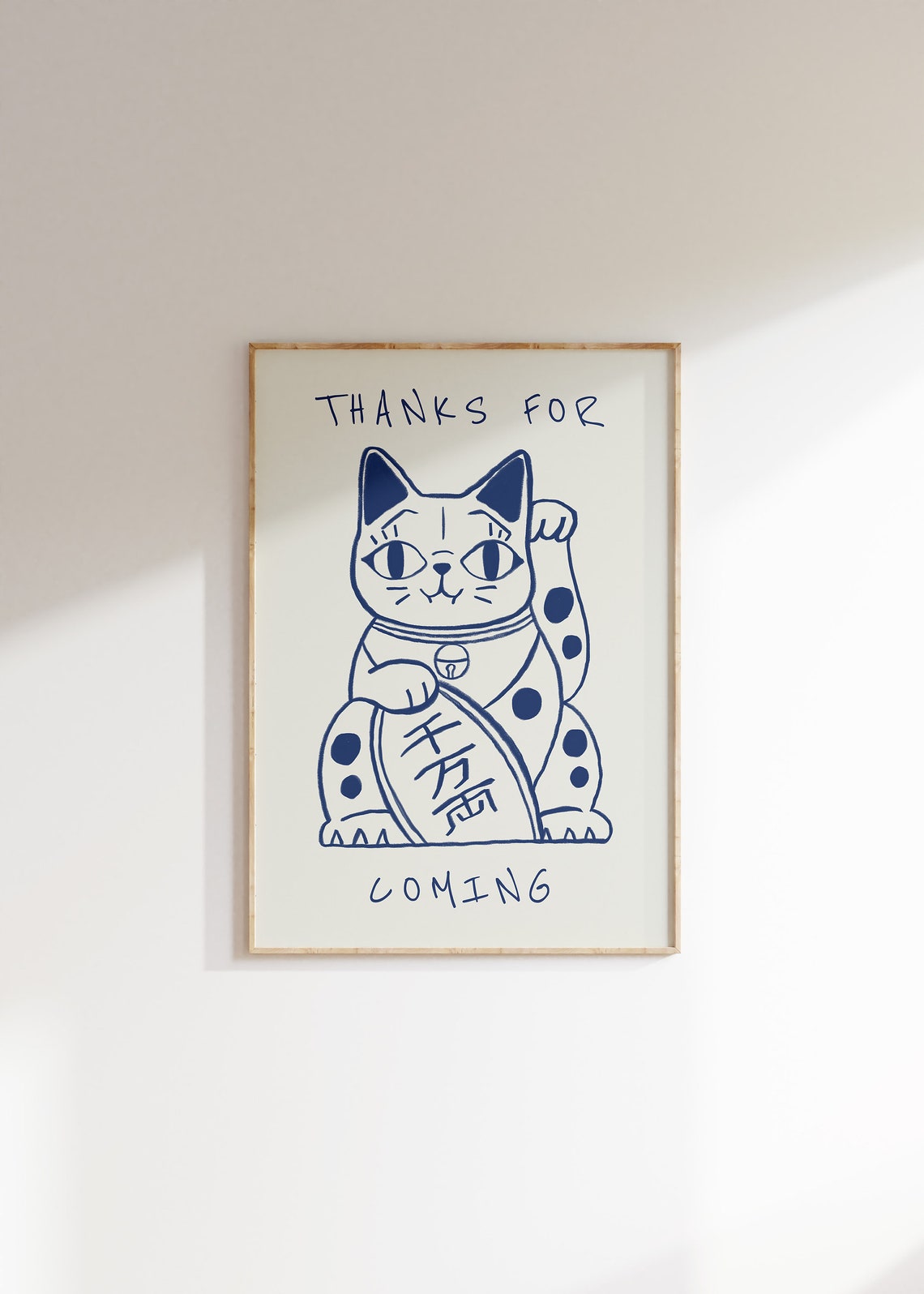 Thanks For Coming Lucky Cat Blue Line Drawing Entryway Poster - Image 4