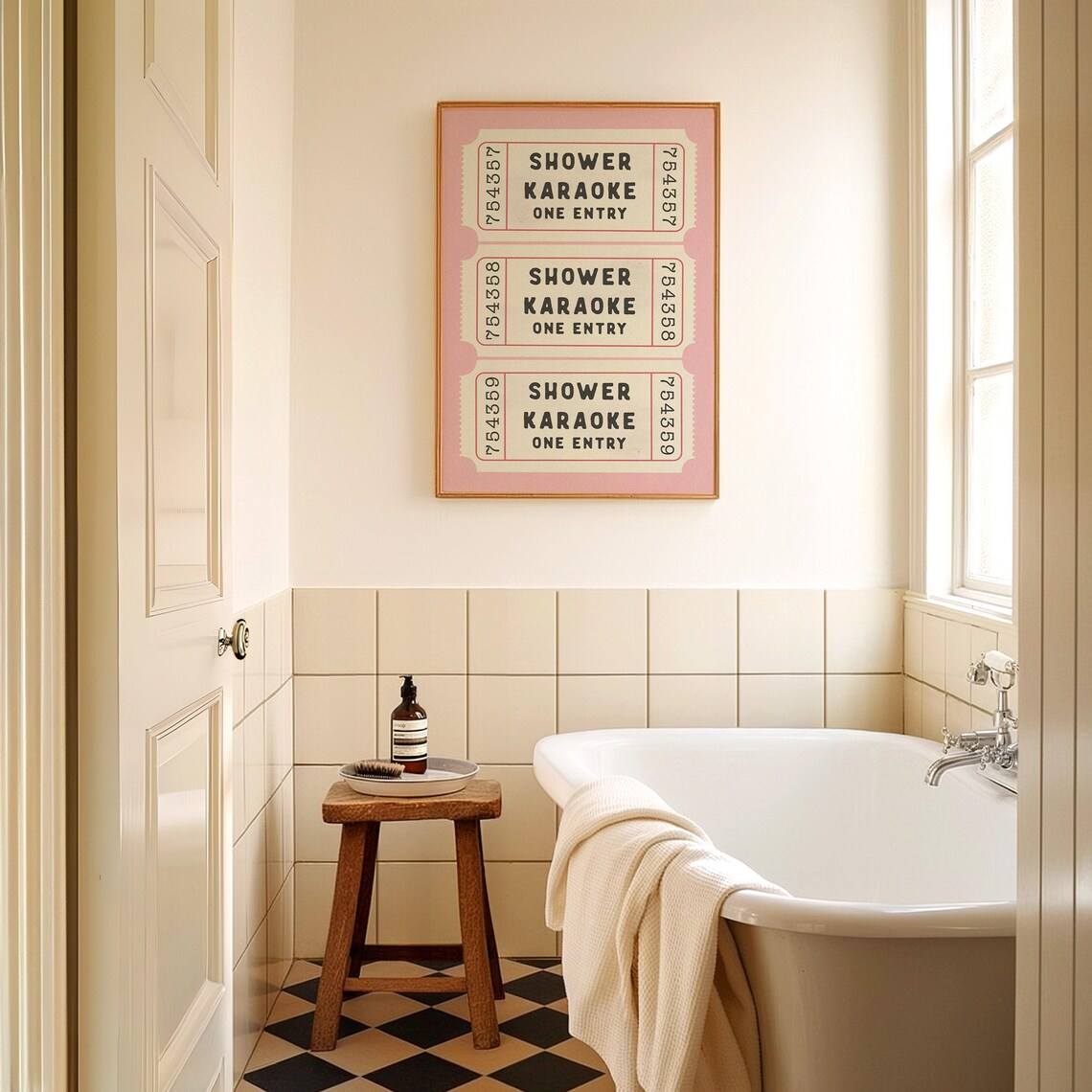 Shower Karaoke Ticket Print, Pink Retro Bathroom Art - Image 4