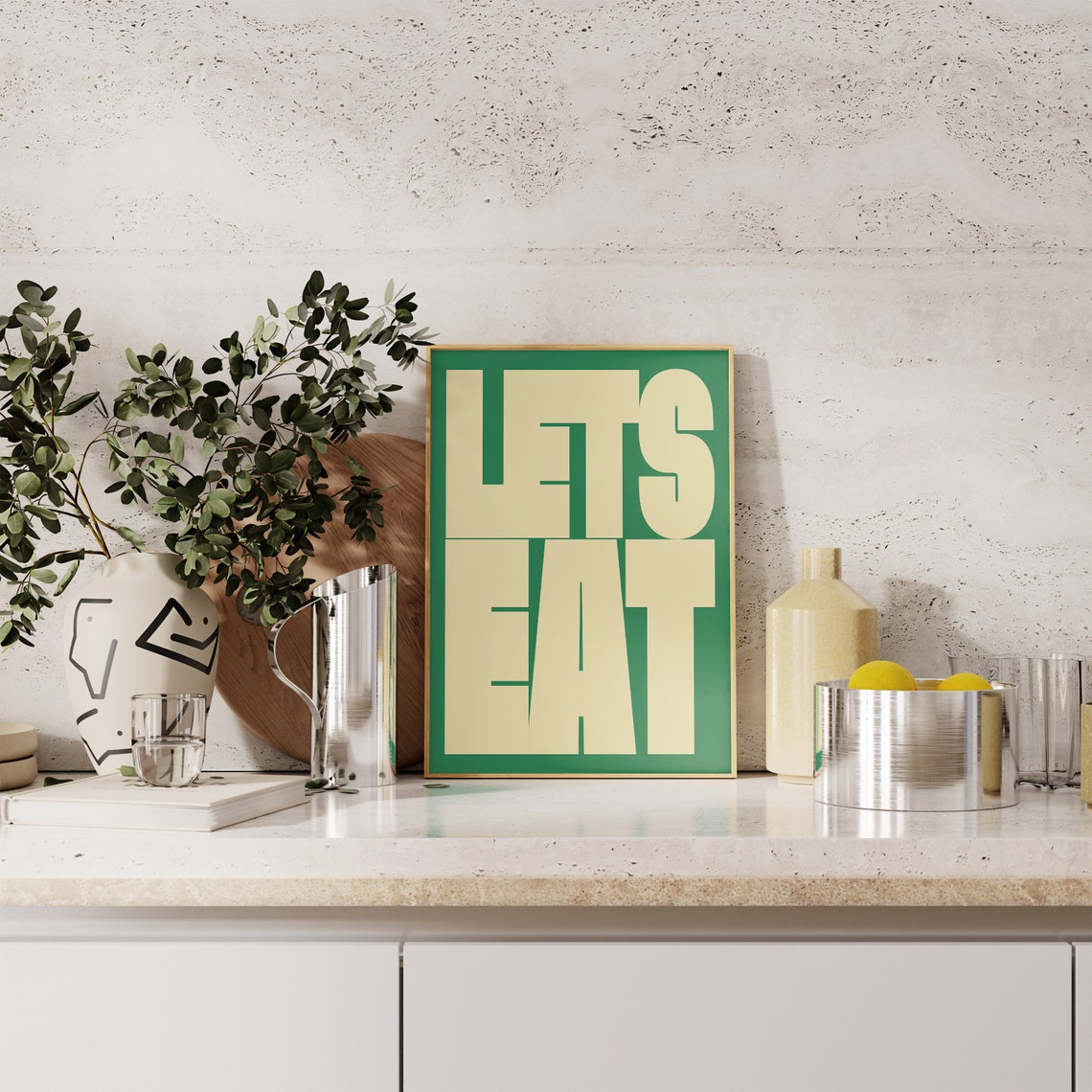 Lets Eat Bold Kitchen Typography Poster Green Retro Wall Decor Art - Image 3
