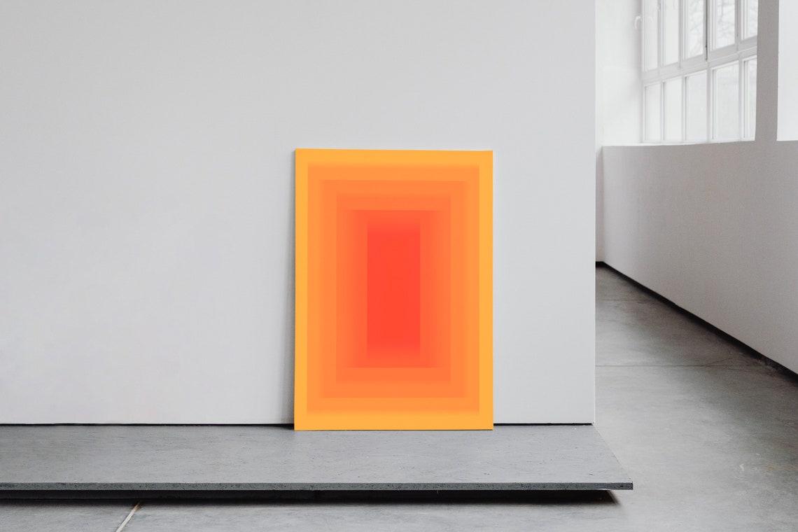 Orange Sunset Gradient Abstract Concentric Rectangles Wall Poster - Image 2