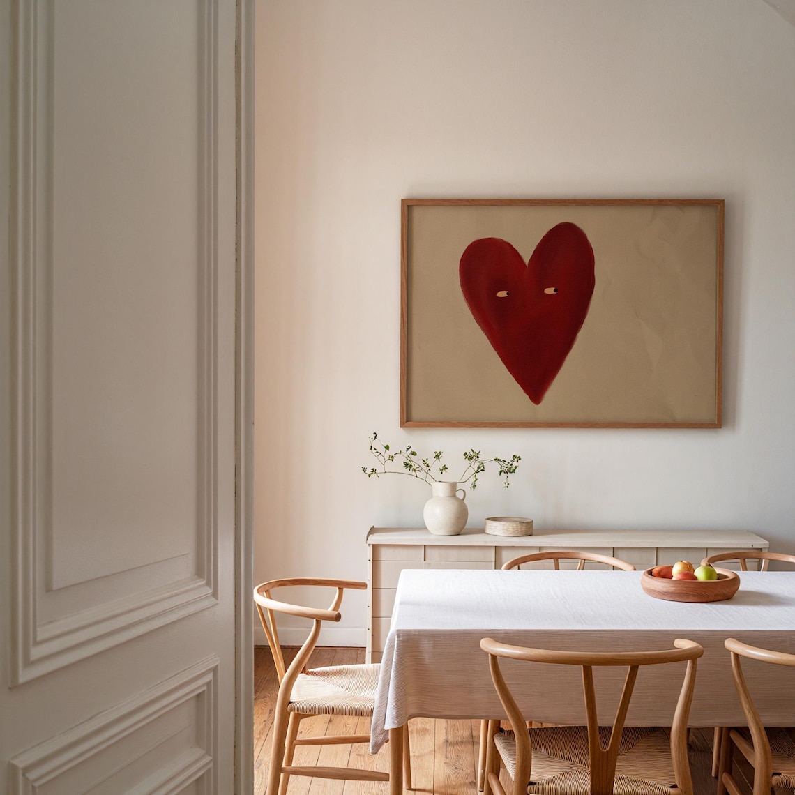 Love Heart Print, Red Vintage Style Wall Art - Image 3