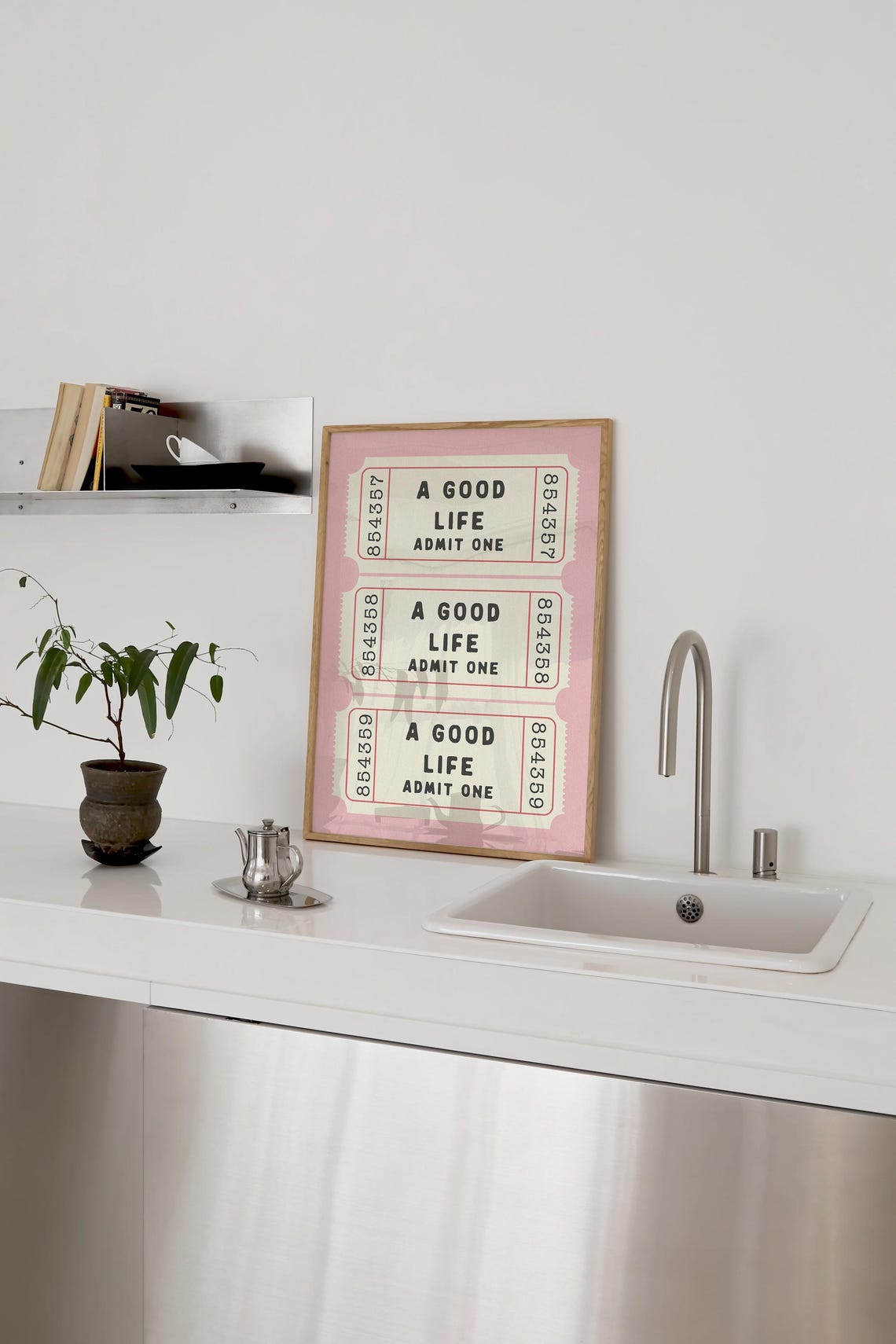 A Good Life Admit One Retro Ticket Trio Pink Vintage Wall Art - Image 3