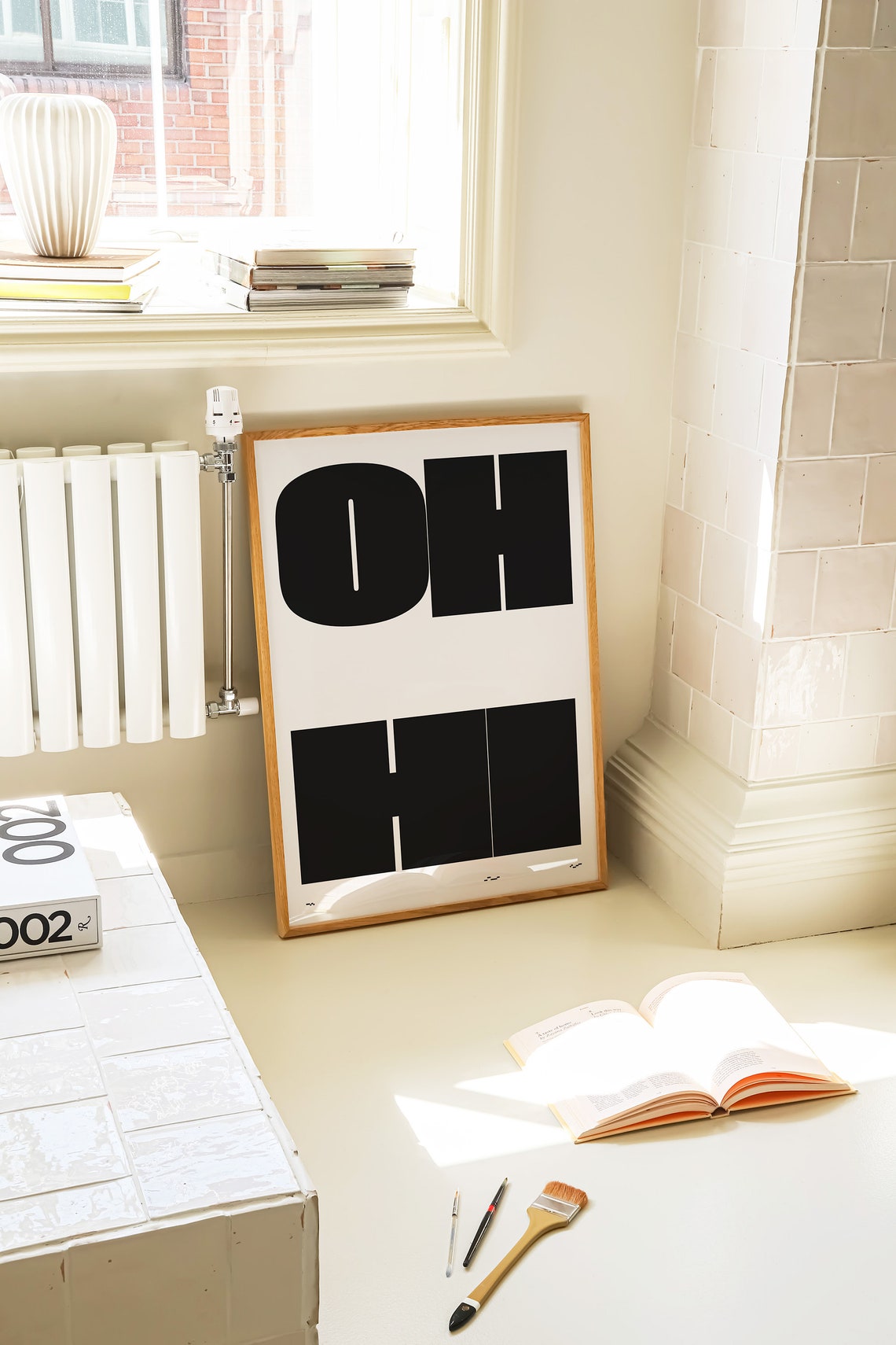 Oh Hi Bold Black Block Letters Minimalist White Greeting Poster - Image 3
