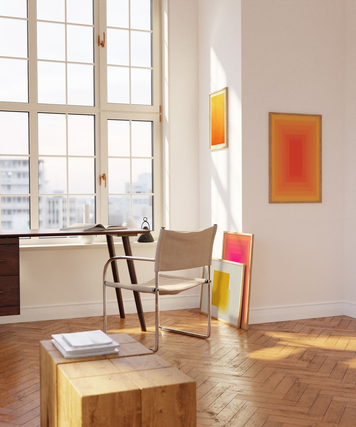 Orange Sunset Gradient Abstract Concentric Rectangles Wall Poster - Image 3