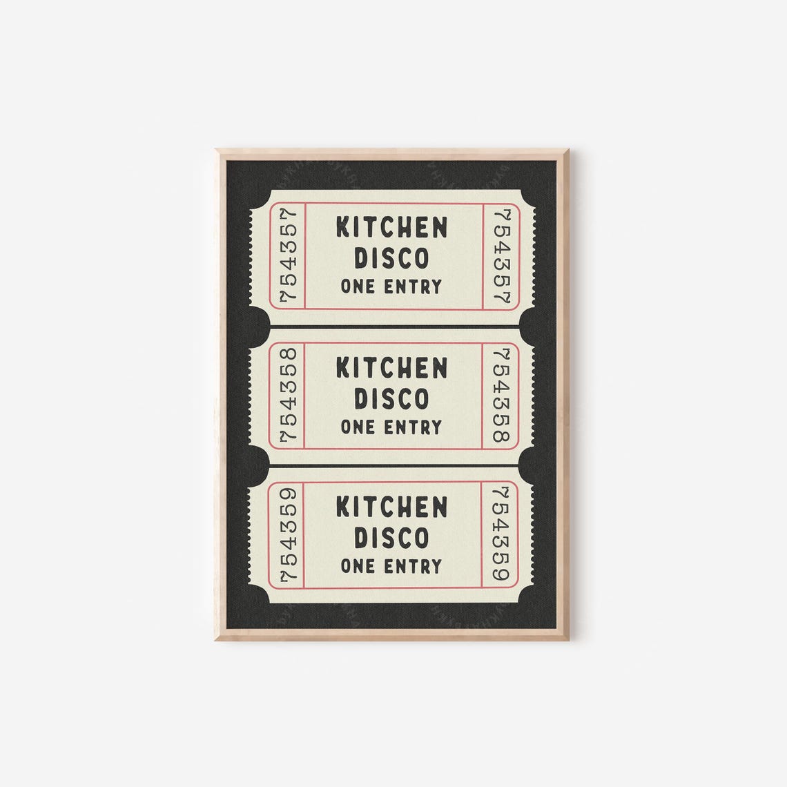 Kitchen Disco One Entry Vintage Ticket Trio Black Cream Wall Poster - Image 4