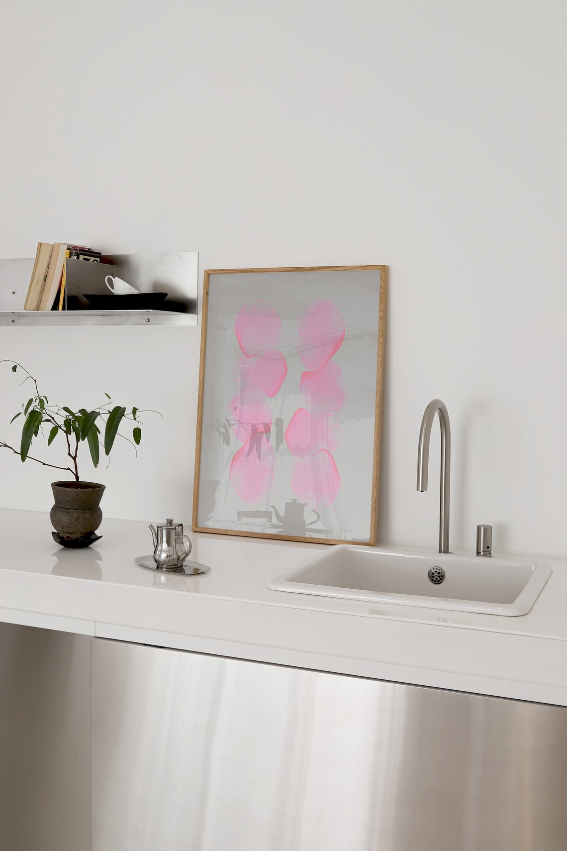 Abstract Pink Gradient Blobs Minimalist Organic Beige Wall Art - Image 3