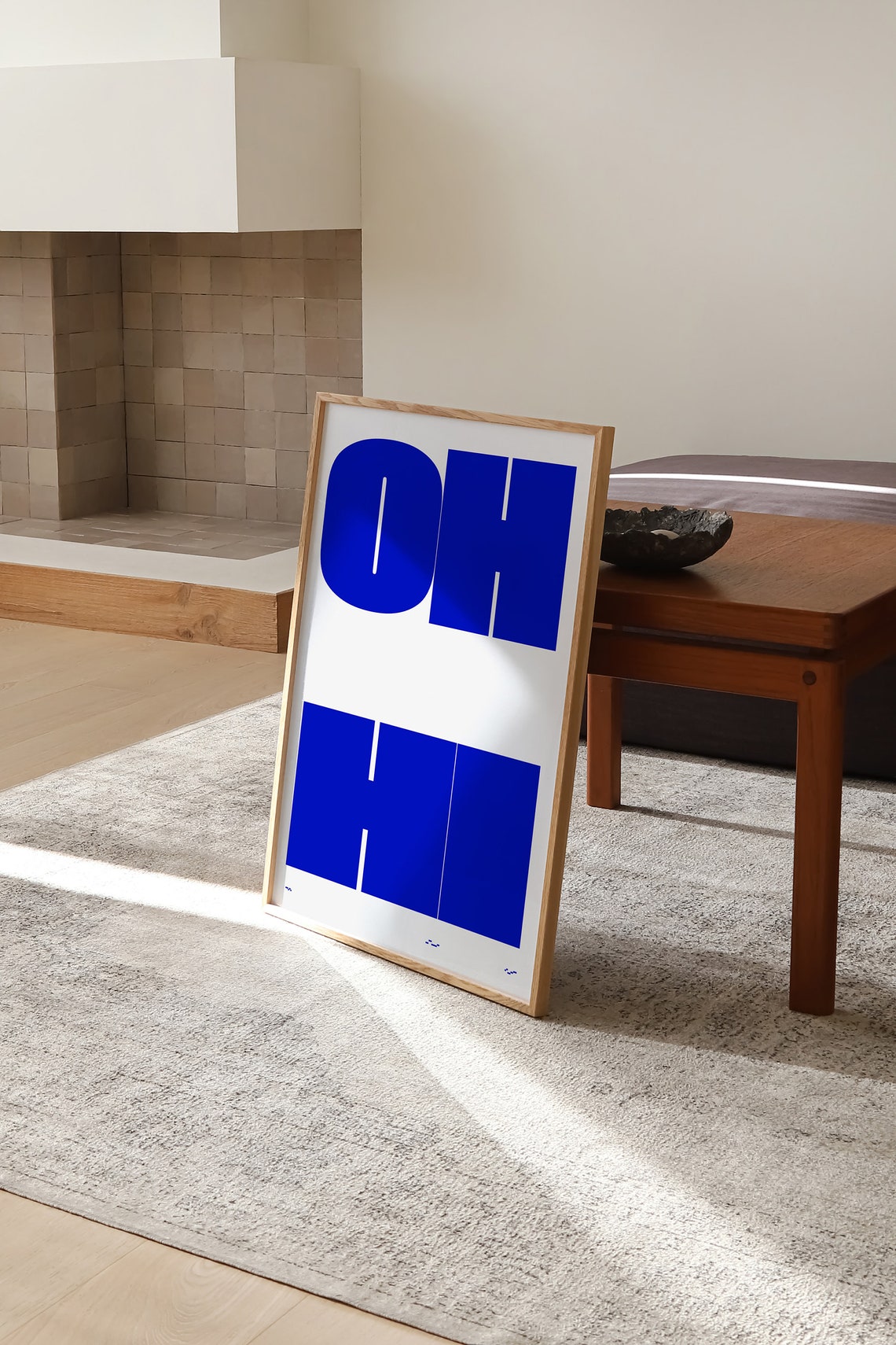 Oh Hi Bold Electric Blue Typography Funky Retro Wall Decor Art Poster