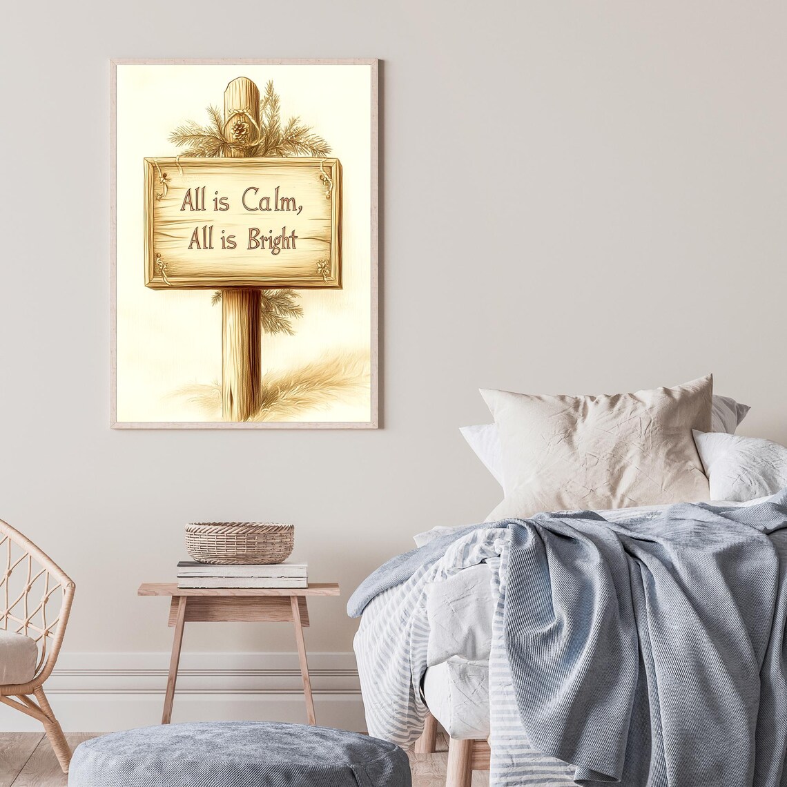 All is Calm All is Bright Wooden Sign Christmas Quote Poster - Image 2