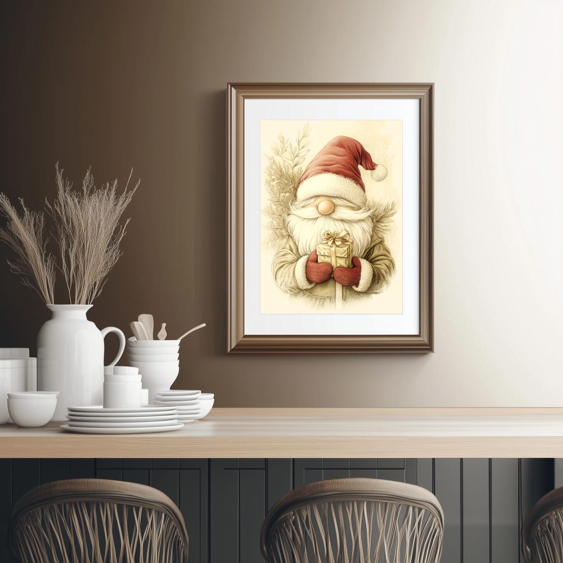 Vintage Christmas Gnome Holding Gift Festive Holiday Art Poster - Image 2