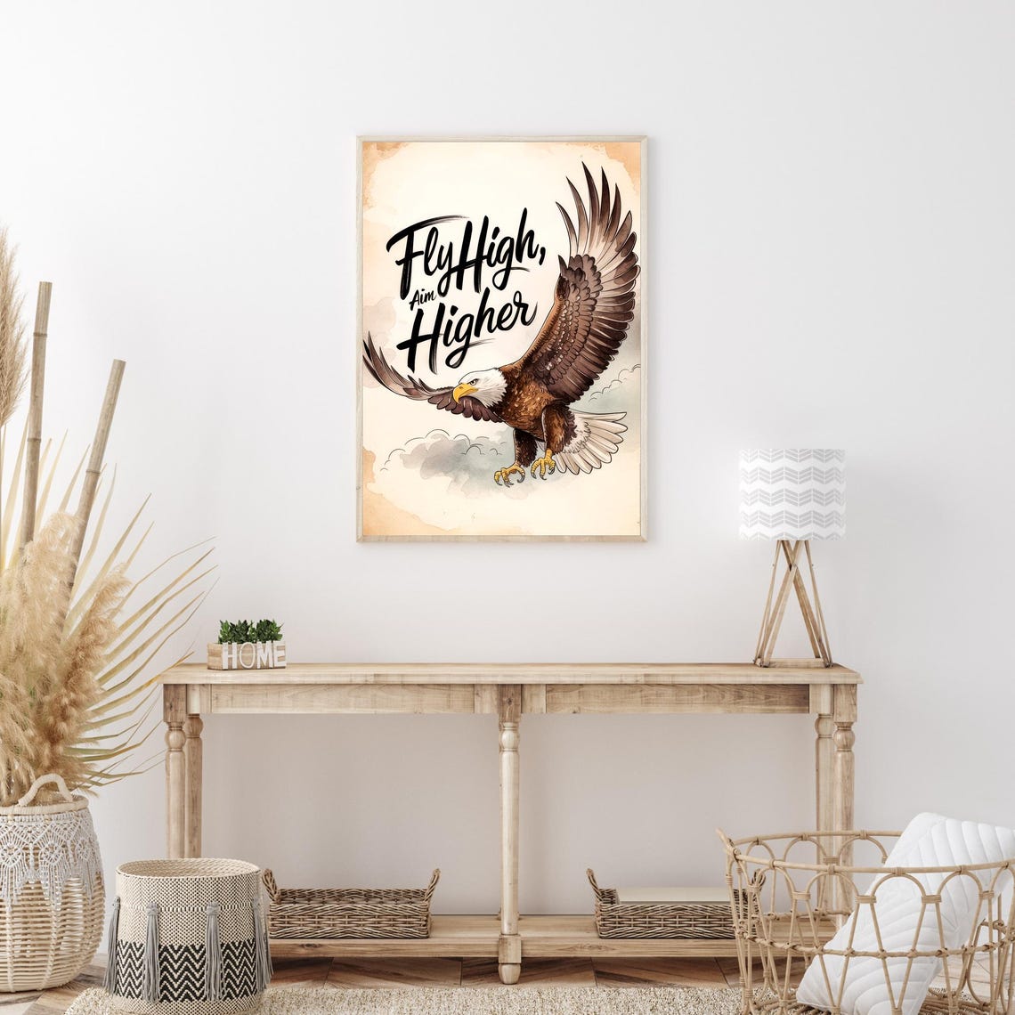 Fly High Aim Higher Bald Eagle Watercolor Motivational Quote Poster - Image 4